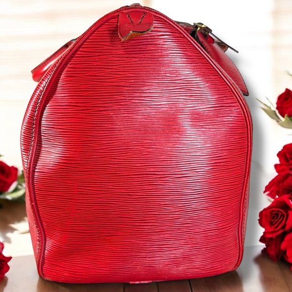 Louis Vuitton EPI Leather Keepall 50 Castilian Red w/ Luggage tag & Poingnat COA - Picture 8 of 16